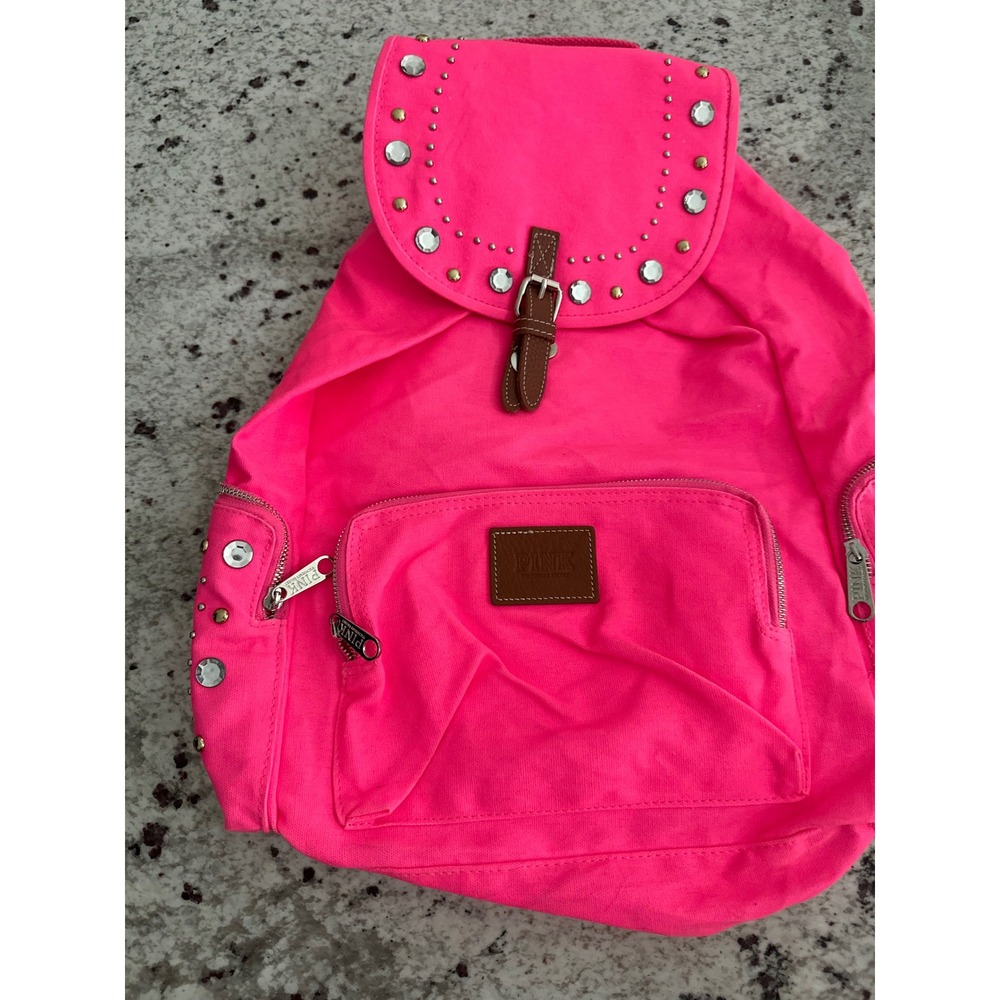 Victoria's Secret PINK Neon Hot Pink Studded Rhinestone Full Size Y2K Backpack